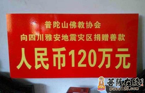 雅安-普陀山佛教协会向雅安灾区捐款120万救济灾民